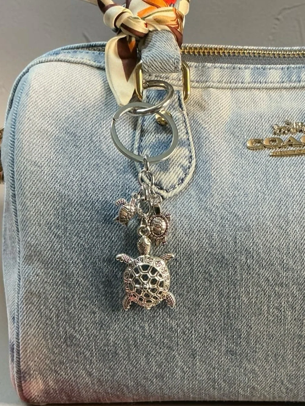 Sea Turtle Bag Charm Keychain Silver Ocean Beach Purse Charm